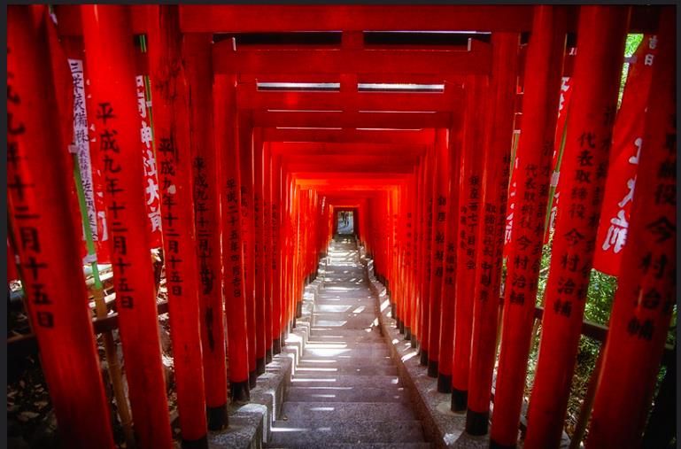 Red, Colorfulness, Carmine, Parallel, Tints and shades, Coquelicot, Symmetry, Aisle, Chinese architecture, Shrine, 