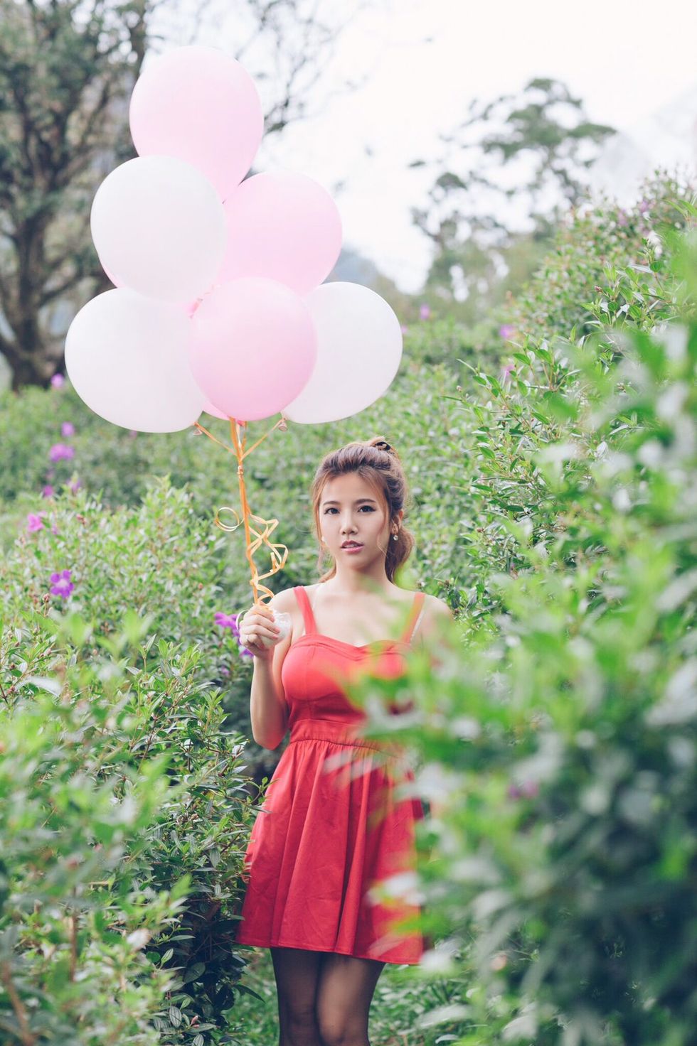 Balloon, Dress, Pink, Summer, Party supply, Shrub, Day dress, Spring, One-piece garment, Waist, 
