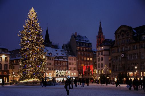 Winter, Christmas decoration, City, Public space, Landmark, Night, Holiday, Christmas tree, Town square, Christmas, 