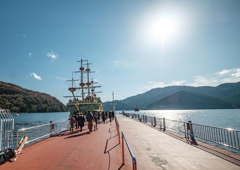 Water, Mountain range, Tourism, Sun, Walkway, Lake, Guard rail, Dock, Watercraft, Boardwalk, 