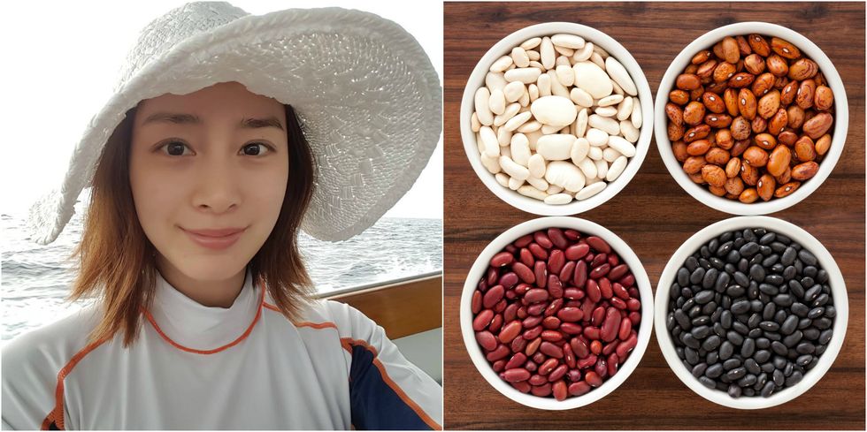 Ingredient, Food, Facial expression, Produce, Bean, Hat, Kidney beans, Costume accessory, Headgear, Sun hat, 