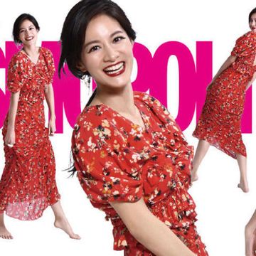 Smile, People, Pattern, Red, Magenta, Happy, Pink, Facial expression, Style, Dress, 
