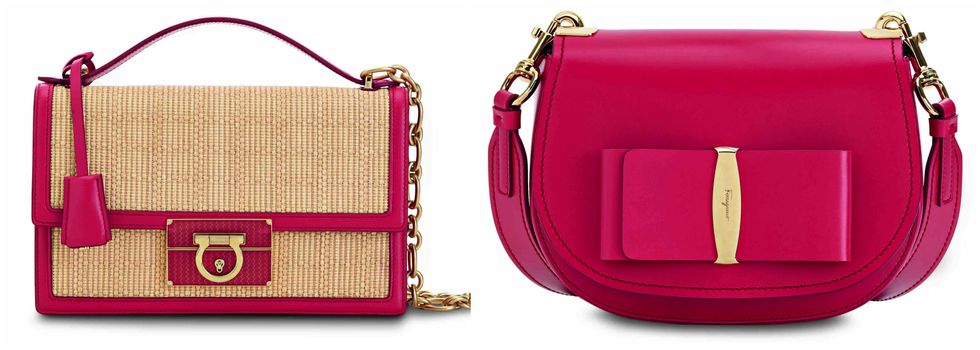 Bag, Handbag, Magenta, Pink, Red, Fashion accessory, Shoulder bag, Leather, Material property, Wallet, 
