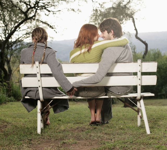 People in nature, Photograph, Sitting, Bench, Interaction, Grass, Spring, Furniture, Tree, Photography, 