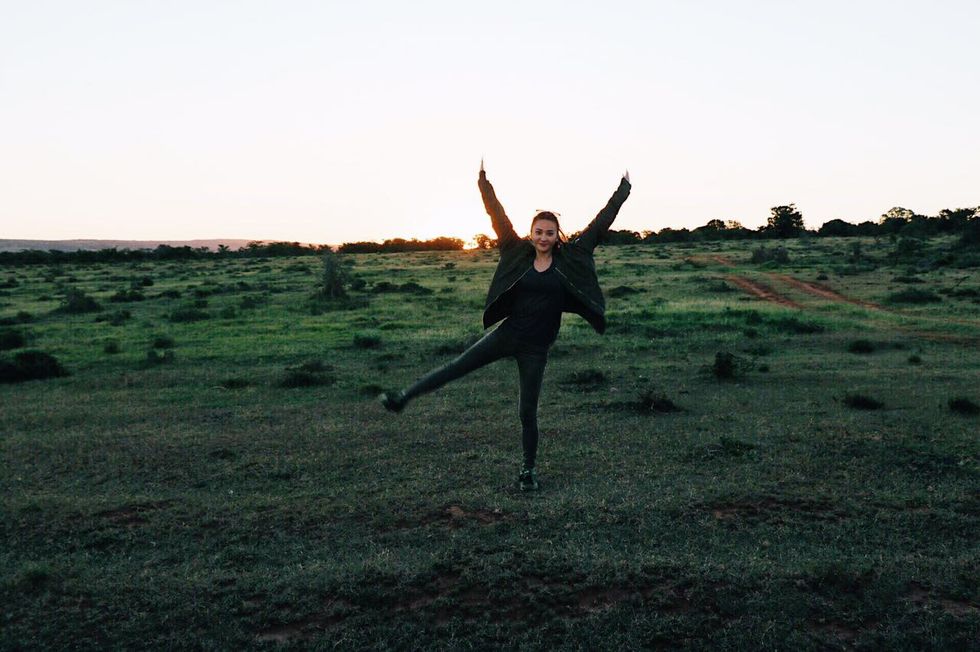 Happy, People in nature, Plain, Active pants, Ecoregion, Grassland, Exercise, Rejoicing, Balance, Prairie, 