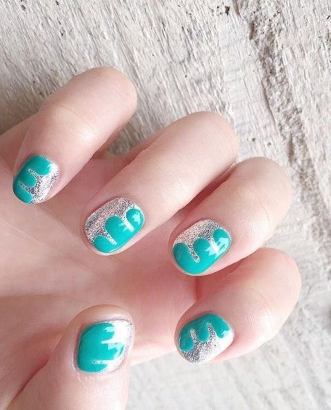 Nail polish, Nail, Manicure, Finger, Nail care, Cosmetics, Green, Turquoise, Blue, Teal, 