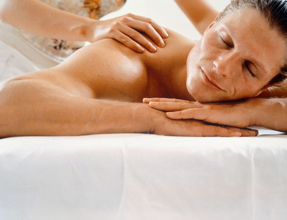 Skin, Spa, Beauty, Massage, Hand, Close-up, Organism, Massage table, Muscle, Mattress, 