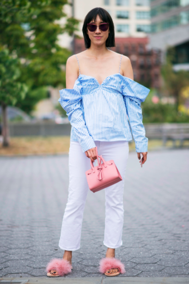 White, Clothing, Shoulder, Blue, Pink, Joint, Street fashion, Beauty, Fashion, Yellow, 