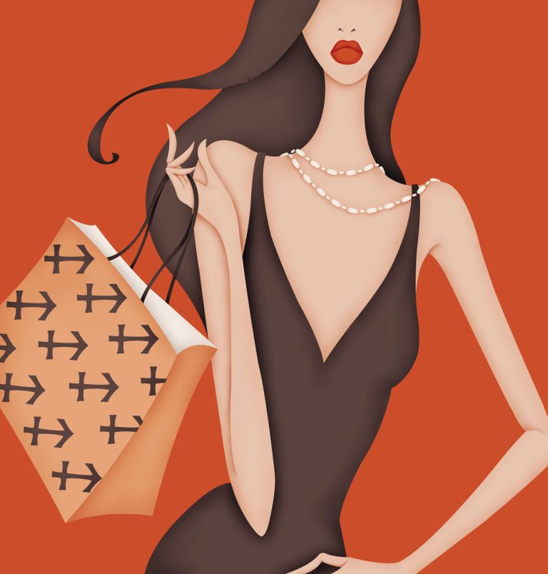 Fashion illustration, Beauty, Skin, Illustration, Orange, Neck, Long hair, Art, Black hair, Fashion design, 