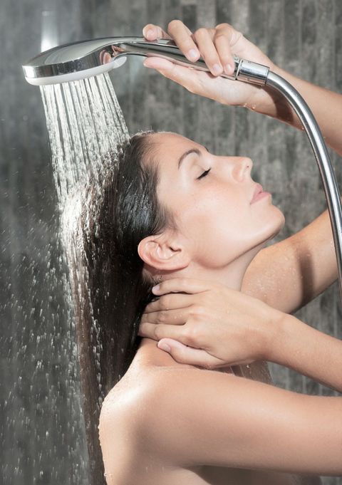 Hair, Face, Shower, Bathing, Beauty, Washing, Skin, Water, Plumbing fixture, Hand, 