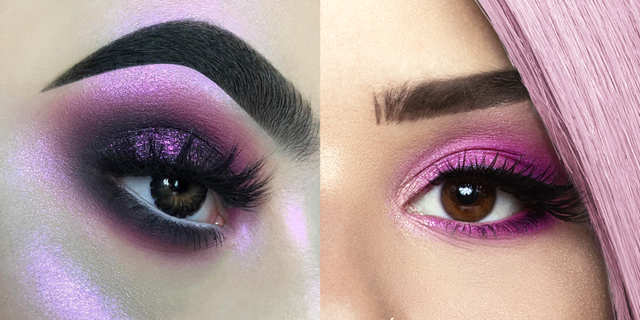 Eyebrow, Eye, Eyelash, Eye shadow, Purple, Face, Violet, Skin, Organ, Pink, 