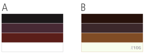 <p>A.黑色或紅棕色，白髮是純白色或灰白色。&nbsp;</p><p>B.咖啡色或黃棕色，白髮則帶點黃色。</p>