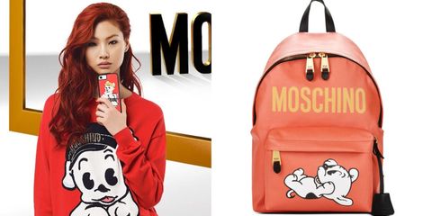 Red, Backpack, Bag, Product, Cartoon, Handbag, Joint, Font, Fashion accessory, Canidae, 