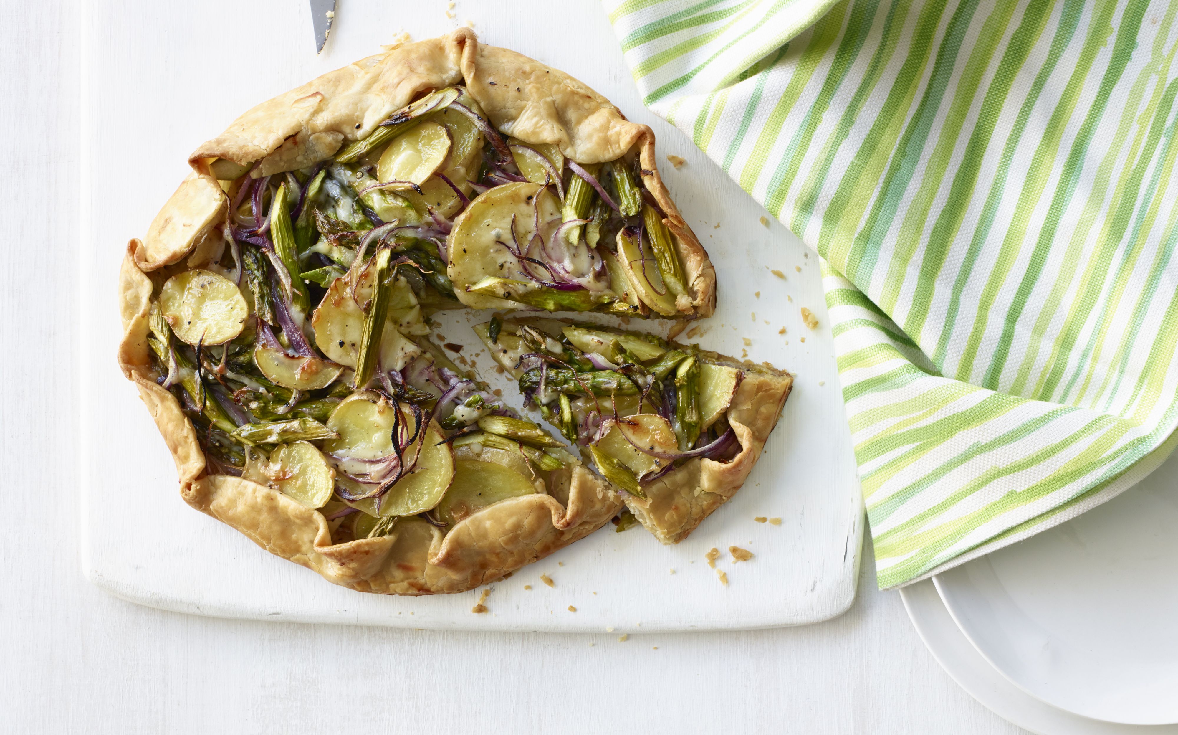 Watch Asparagus, Potato, and Spinach Galette video Watch Asparagus, Potato, and Spinach Galette video