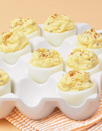 deviled eggs on tray