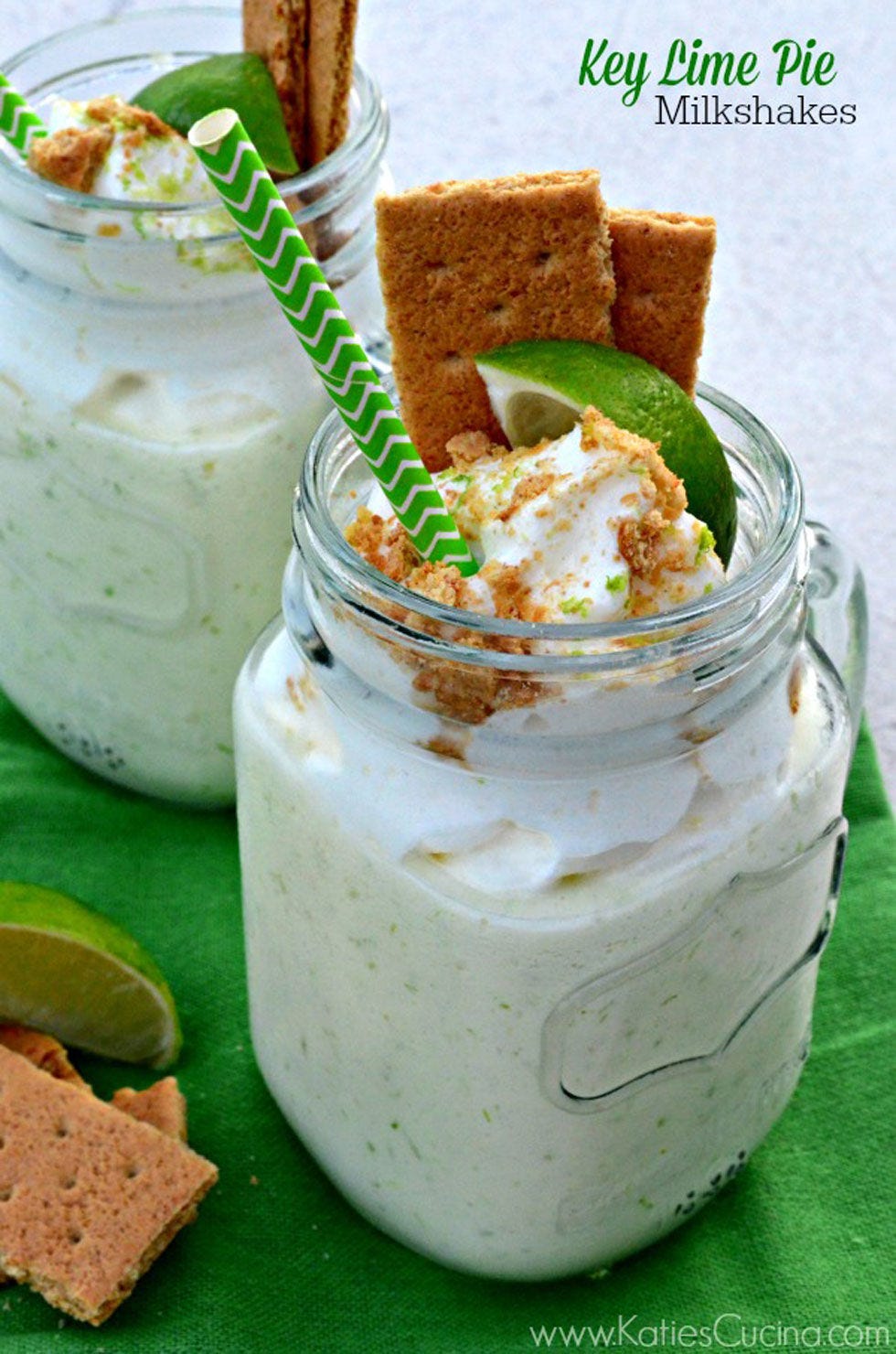 <p>This milkshake balances out the tangy taste of lime by including yogurt, graham crackers, and powdered sugar.</p>
<p>Get the recipe at <a target="_blank" href="http://www.katiescucina.com/2014/07/key-lime-pie-milkshakes/">Katie's Cucina</a>.</p>
