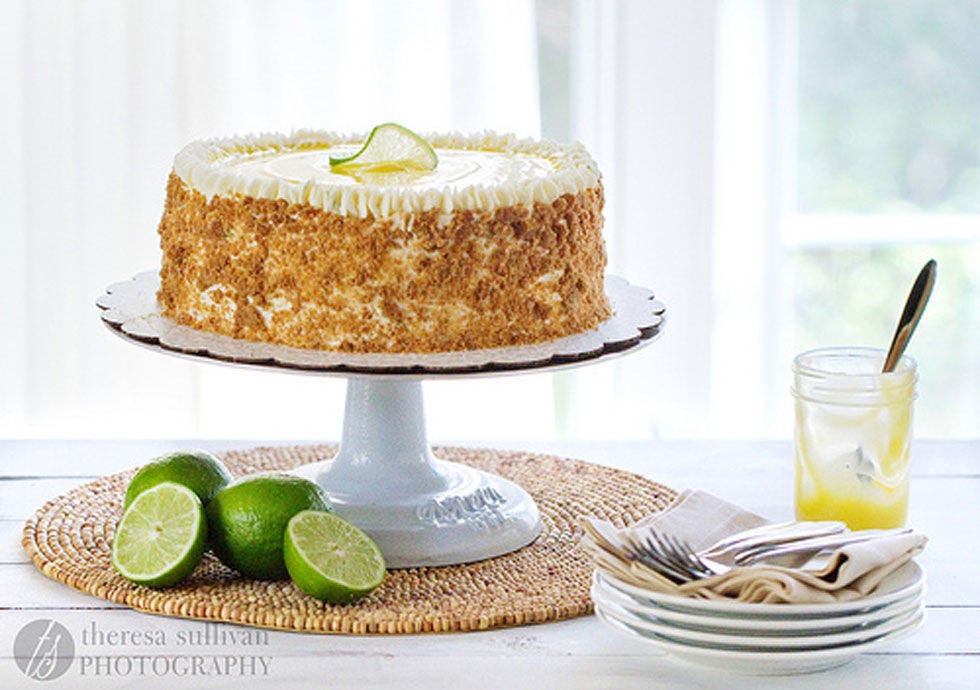 <p>Silky-sweet lime curd is sandwiched between lime-flavored white cake and topped with a Swiss meringue buttercream. To keep that pie-crust texture, crumble toasted graham crackers on the outside.</p>
<p>Get the recipe at <a target="_blank" href="http://cravingchronicles.com/2012/04/17/key-lime-pie-cake/">Craving Chronicles</a>.</p>
<p><strong>RELATED:</strong> <a target="_blank" href="http://www.countryliving.com/food-drinks/g745/homemade-cake-recipes-0309/">55 Classic Homemade Cake Recipes</a></p>
