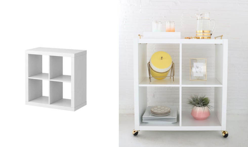 <p>Who <em>doesn't</em> have one of these omnipresent IKEA four-cube bookshelves? <a target="_blank" href="http://sugarandcloth.com/">Sugar and Cloth</a> gave hers brass pulls and wheels to take this shelving from standard to extraordinary.</p>
<p><a target="_blank" href="http://sugarandcloth.com/2014/05/diy-ikea-hack-bar-cart/">Find out more at Sugar &amp; Cloth »</a></p>
