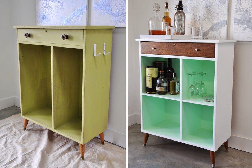 <p>Shabby old cabinets can still find new life, like in this blah-to-amazing makeover from blogger Nicole of <a target="_blank" href="http://visualheart.com/">Visual Heart</a>. A fresh coat of white paint, some natural wood, extra cabinets, and the slightest hint of green make it really pop.</p>
<p><a target="_blank" href="http://visualheart.com/2014/07/18/vintage-cabinet/">Get the directions at Visual Heart »</a></p>

