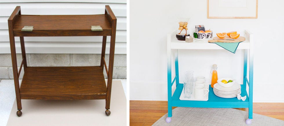 <p>This ugly '70s-style TV stand got a blue-and-white ombre paint job and is unrecognizable now. Blogger <a target="_blank" href="http://www.papernstitchblog.com/">Paper &amp; Stitch</a> did all this for just $22.</p>
<p><a target="_blank" href="http://www.papernstitchblog.com/2014/06/18/diy-before-and-after-ugly-television-stand-becomes-a-modern-ombre-bar-cart/">Find out how at Paper &amp; Stitch »</a></p>
