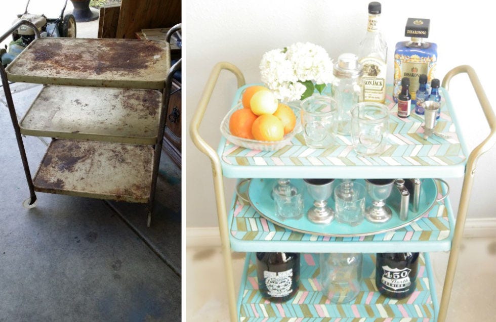 <p>Too rusty to salvage? <a target="_blank" href="http://addisonmeadowslane.com/diy-bar-cart/">Addison Meadows Lane</a> wasn't daunted when she spotted a seriously grungy garage sale find. She turned it into this cute, chevron-patterned cart.</p>
<p><a target="_blank" href="http://addisonmeadowslane.com/diy-bar-cart/">See more at Addison Meadows Lane »</a></p>

