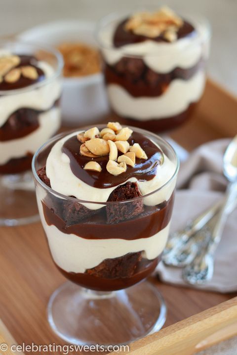 chocolate peanut butter nrownie trifles