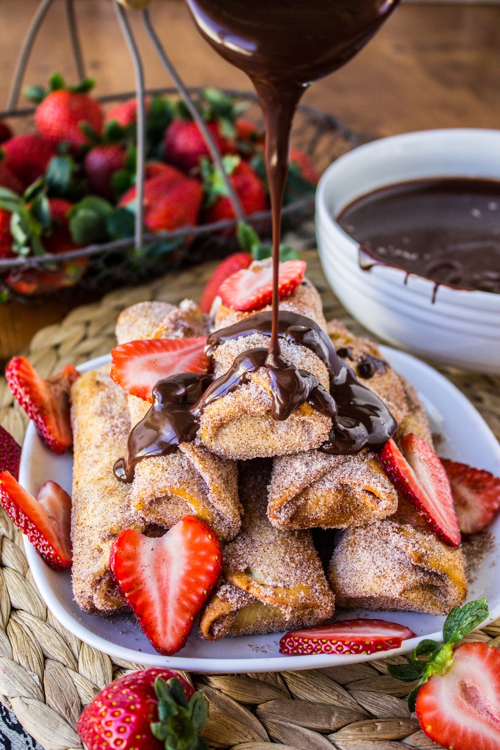 <p>Ok, you start with pan-fried, banana-stuffed churros. Next, you create a Chocolate-Peanut Butter Dipping Sauce. Finally, you garnish with fresh strawberries and drizzle that chocolate concoction over everything until your heart is as melted as the dipping sauce. </p>
<p>Still with us, or did you just hit the floor? </p>
<p>Get the recipe from <a target="_blank" href="http://thefoodcharlatan.com/2015/01/22/banana-churros-chocolate-peanut-butter-sauce/">The Food Charlatan</a>.</p>
