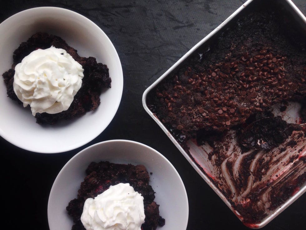 chocolate cherry whiskey dump cake