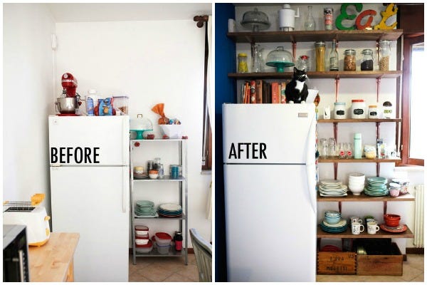 Room, Shelving, Shelf, Turquoise, Kitchen appliance, Collection, Paint, Peach, Cupboard, Major appliance, 