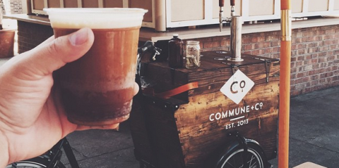 Since Tampa, FL-based Commune and Co. doesn't have a brick-and-mortar store, fans follow the brand's tweets to see where its pressure-brewed iced coffee tricycle will serve up drinks each day.