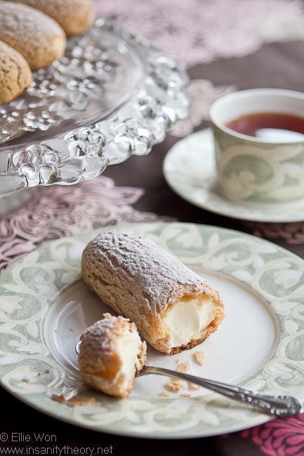 <p>This simple and elegant eclair has a sugar topping to compliment the rich vanilla flavor.</p>
<p>Get the recipe from <a target="_blank" href="http://www.insanitytheory.net/kitchenwench/laduree-vanilla-eclairs/">Kitchen Wench</a>.</p>
