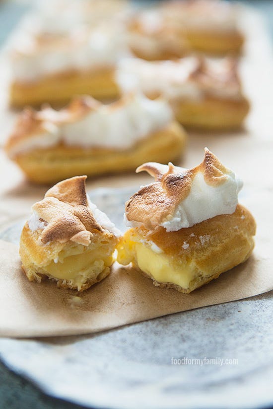 All the elements you love from a lemon meringue pie, in a tiny eclair form.
 Get the recipe from Food For My Family.