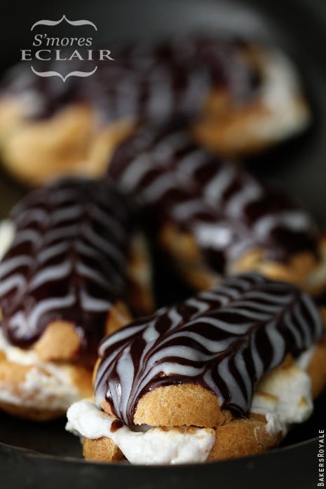 <p>Give the campfire favorite a classy upgrade. </p>
<p>Get the recipe from <a target="_blank" href="http://www.bakersroyale.com/cakes/smores-eclair/">Bakers Royale</a>.</p>
