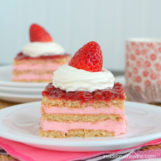 <p>Elevate strawberry shortcake by making it into a pretty-in-pink eclair cake.</p>
<p>Get the recipe from <a target="_blank" href="http://insidebrucrewlife.com/2014/04/strawberry-shortcake-eclair-cake/">Inside BruCrewLife</a>.</p>
