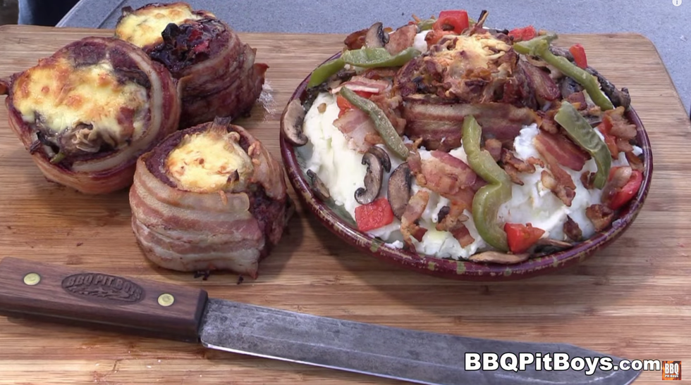 Beer-Can Bacon Burgers with Loaded Mashed Potatoes from BBQ Pit Boys