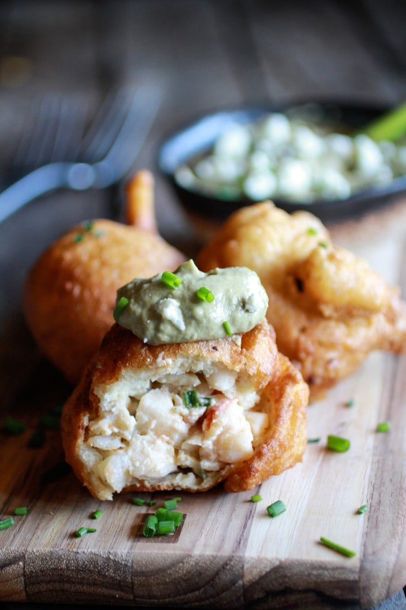Blue-Cheese-Lobster-Beignets-with-Spicy-Avocado-Cream-+-Garden-Vegetable-Sauté-6