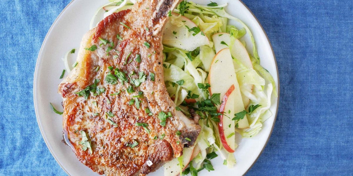 Seared Pork Chops with Apple-Cabbage Slaw