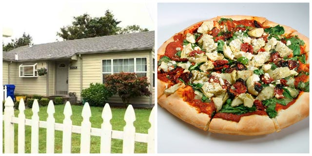 Window, Picket fence, Food, Property, Cuisine, Pizza, Baked goods, Finger food, House, Vegetable, 