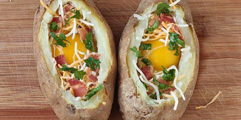 baked eggs in potato bowls