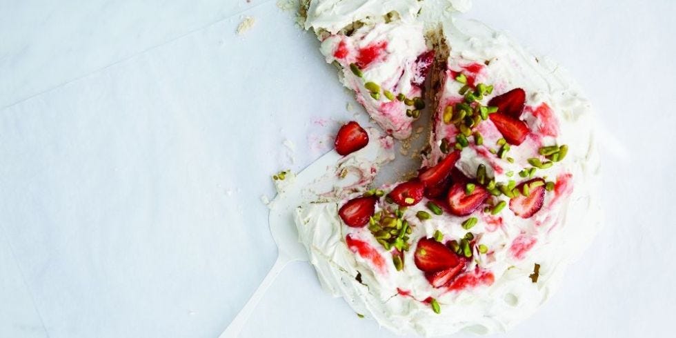 Pistachio Pavlova with Rhubarb Cream