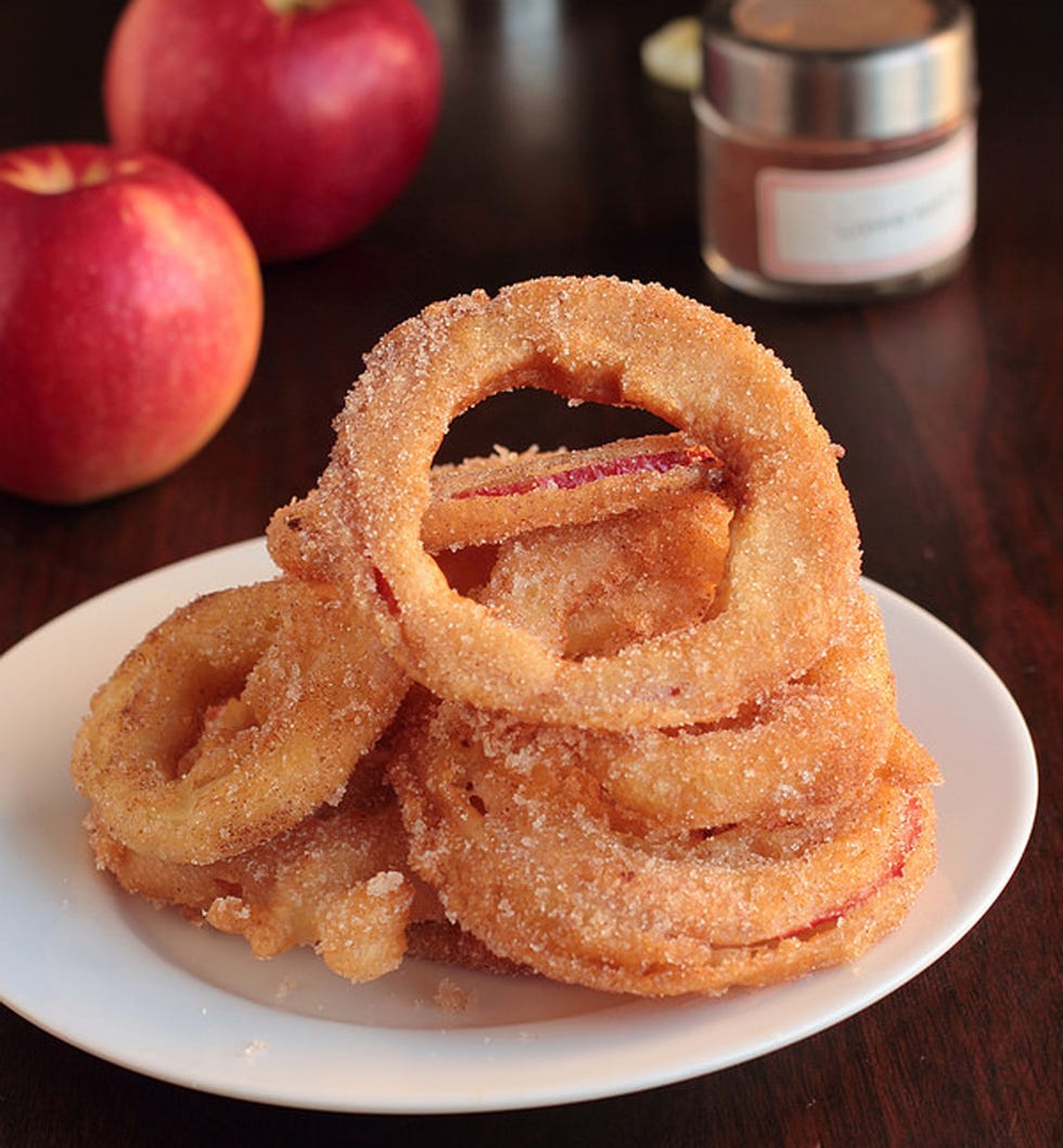 Food, Onion ring, Ingredient, Fried food, Fruit, Dish, Fried onion, Serveware, Peach, Natural foods, 