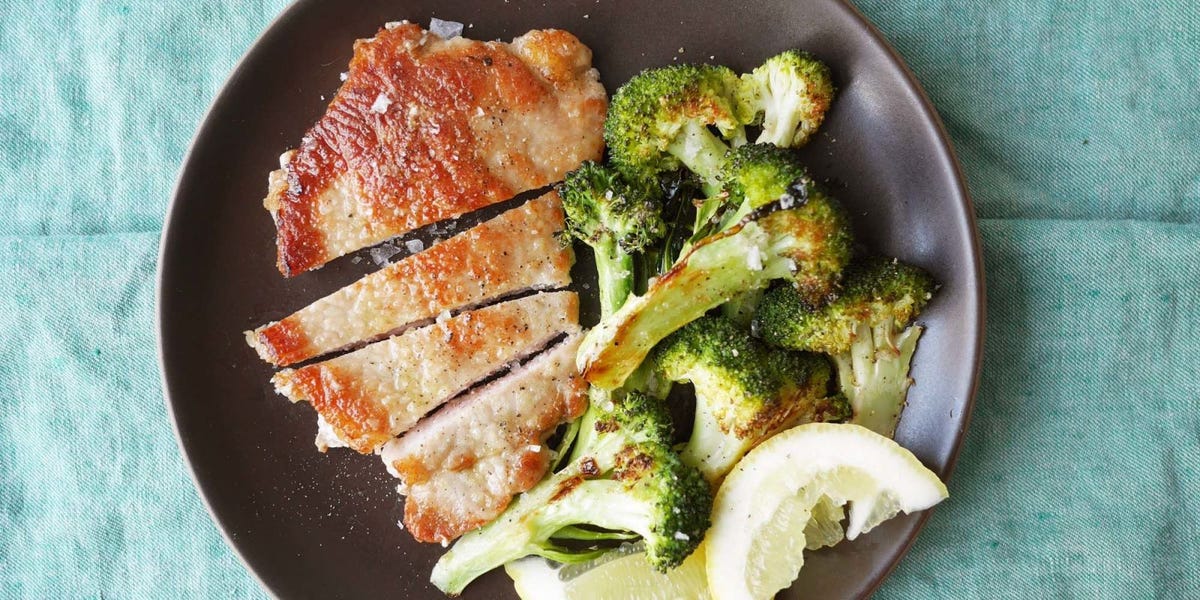 Sautéed Pork Cutlets with Garlicky Roasted Broccoli