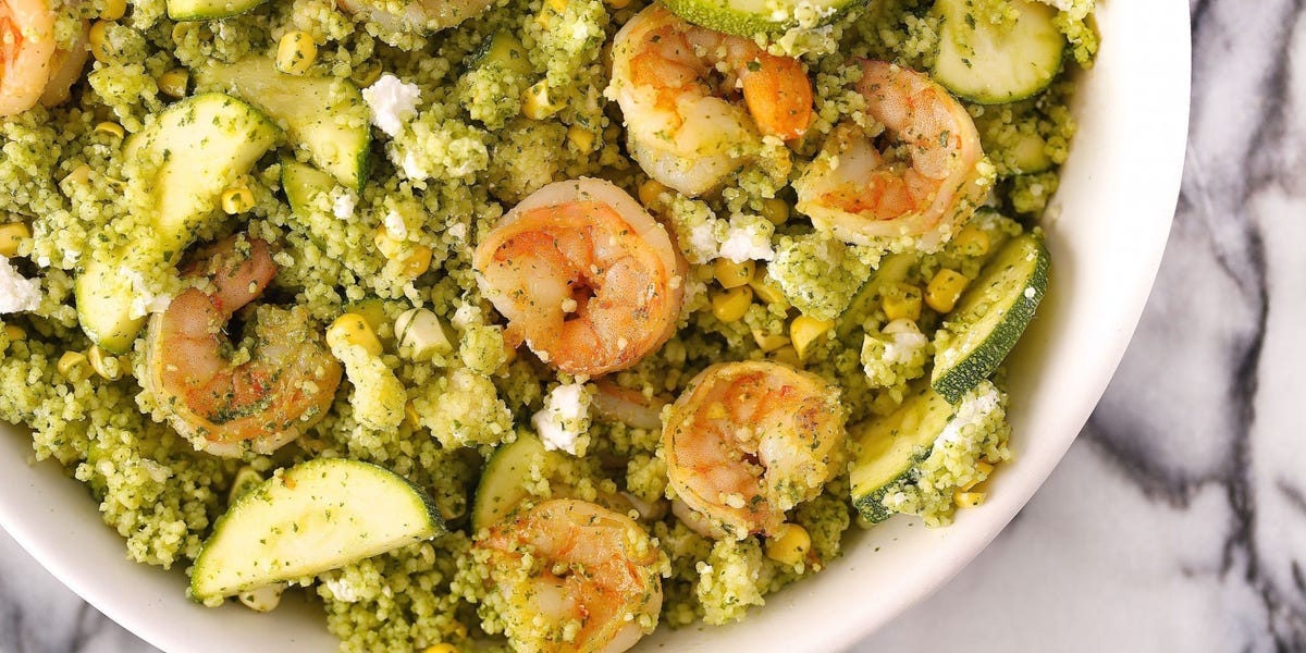 Couscous Salad with Shrimp, Zucchini, Corn, and Feta