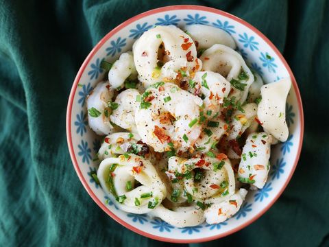 easy Cheese Tortellini with Shrimp and Chives