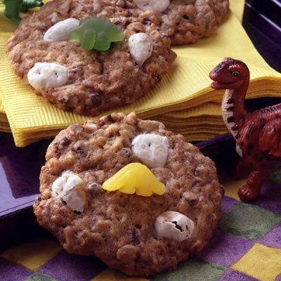 <p>Spoiler: Yogurt-covered raisins are the secret to creating the "dino eggs" in these chocolate-oatmeal cookies. <strong><a target="_blank" href="https://www.verybestbaking.com/recipes/32270/fossilized-egg-nest-chewies/">Get the recipe</a>. </strong></p>
