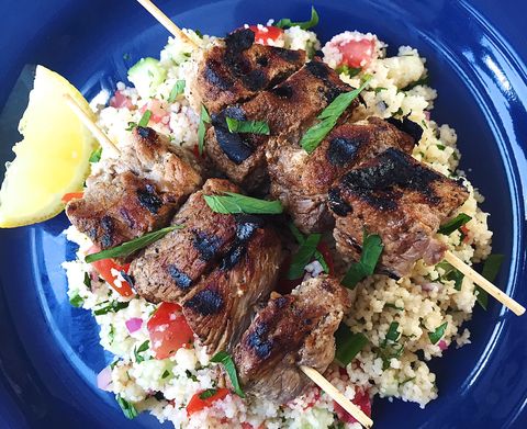 grilled lamb skewers with couscous tabbouleh
