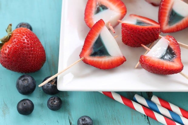 Red, White, and Blue Strawberry Jelly Shots