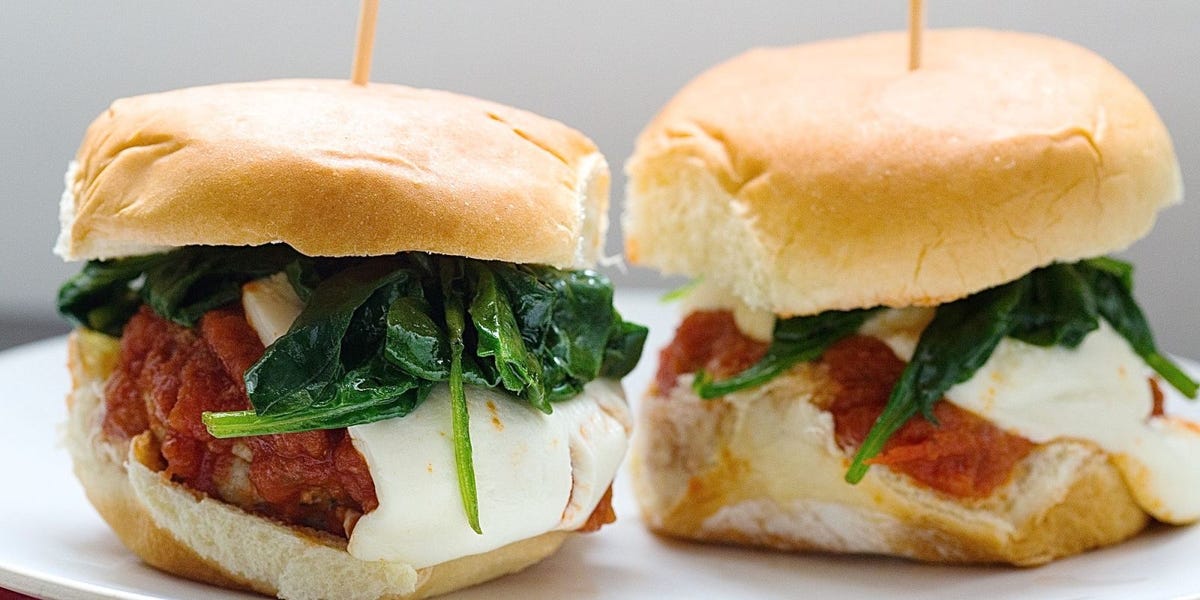 Chicken Meatball Sliders with Mozzarella and Wilted Spinach