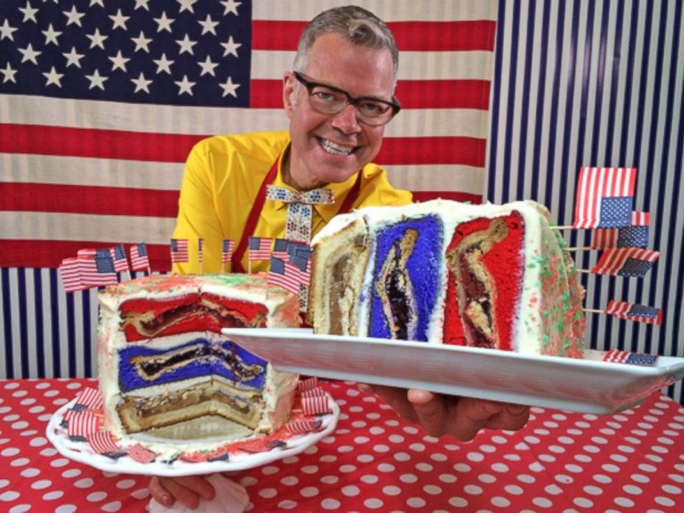 Glasses, Cake, Textile, Flag, Dessert, Baked goods, Food, Cuisine, Sweetness, Cake decorating, 