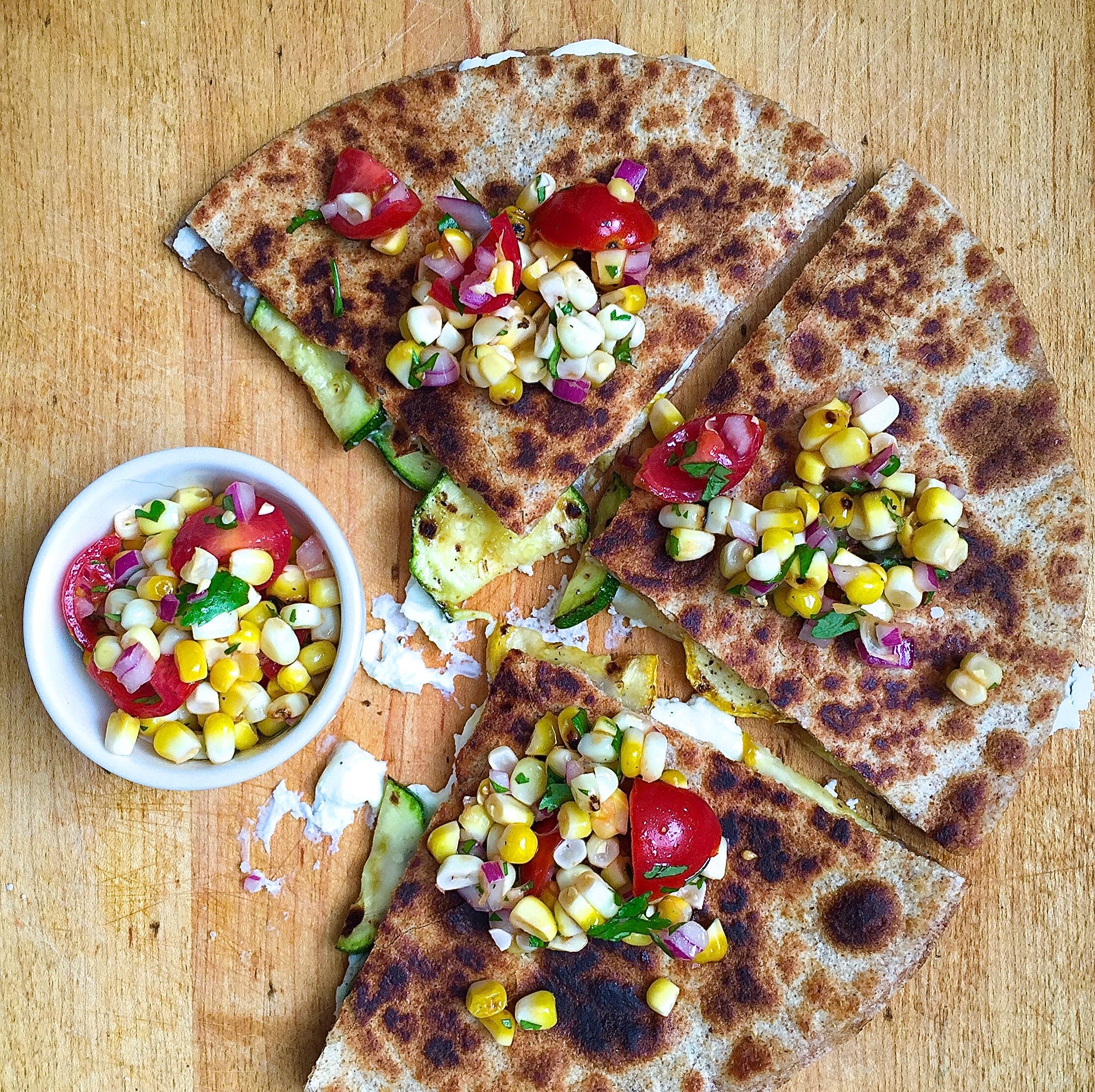 Goat Cheese Zucchini Quesadillas With Grilled Corn Pico De Gallo Recipe Delish Com